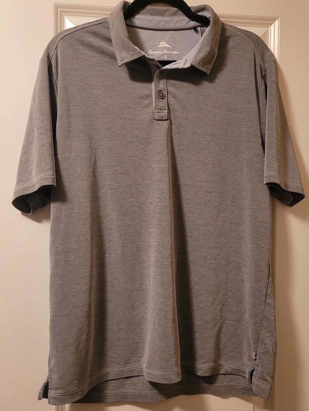 Tommy Bahama Polo Shirt Adult Size L Grey Tencel Blend Short Sleeve Logo Mens